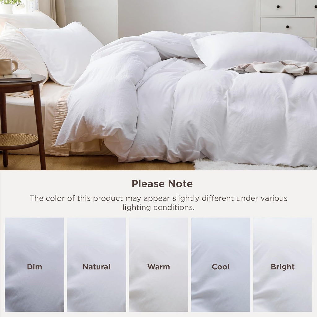 Bedsure King Duvet Cover Set - Bright White Oversized 3-Piece Extra Soft Cotton-Like Polyester, 120''x98'' with Zipper Closure & 2 Pillow Shams