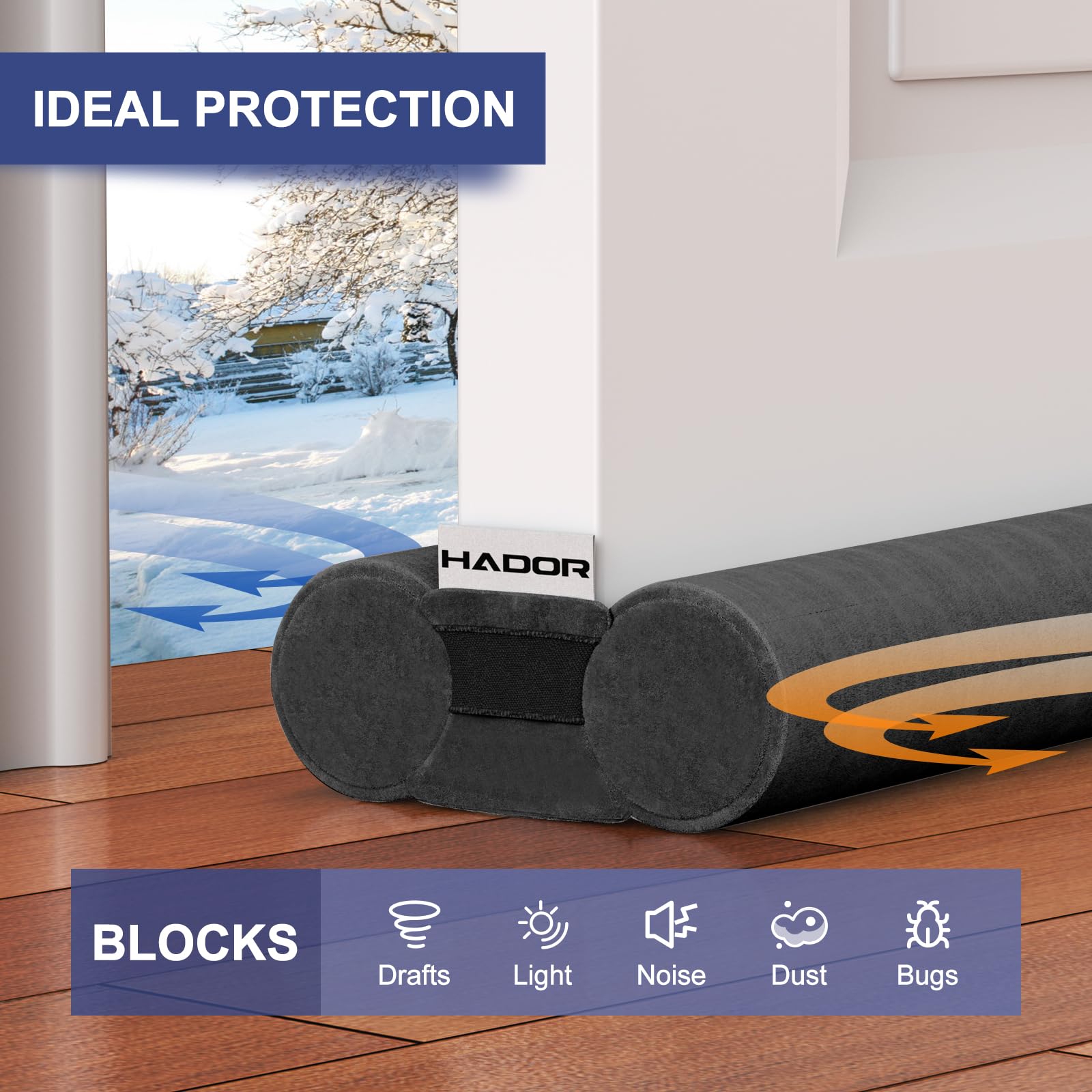 Door Draft Stopper for Bottom of Door, 30 Inch Under Draft Air Noise Light Blocker 24"- 30" Double Side Soundproof Sweep Filler Seal Gap up to 1.7" for French Patio Sliding Door Guard, Grey