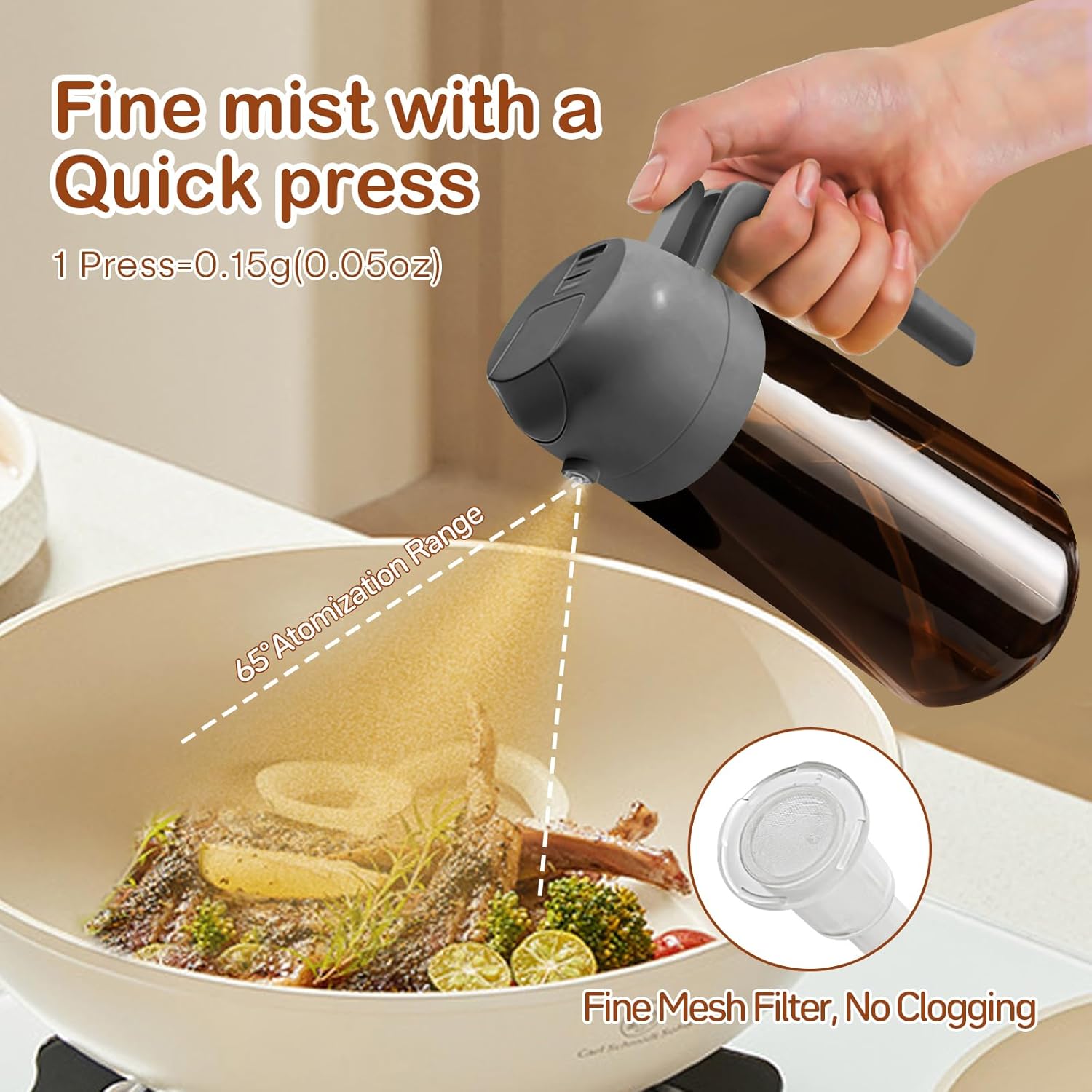 YARRAMATE 16oz Dark Brown Oil Sprayer - Food-Grade 2-in-1 Olive Oil Dispenser for Cooking & BBQ (Grey)