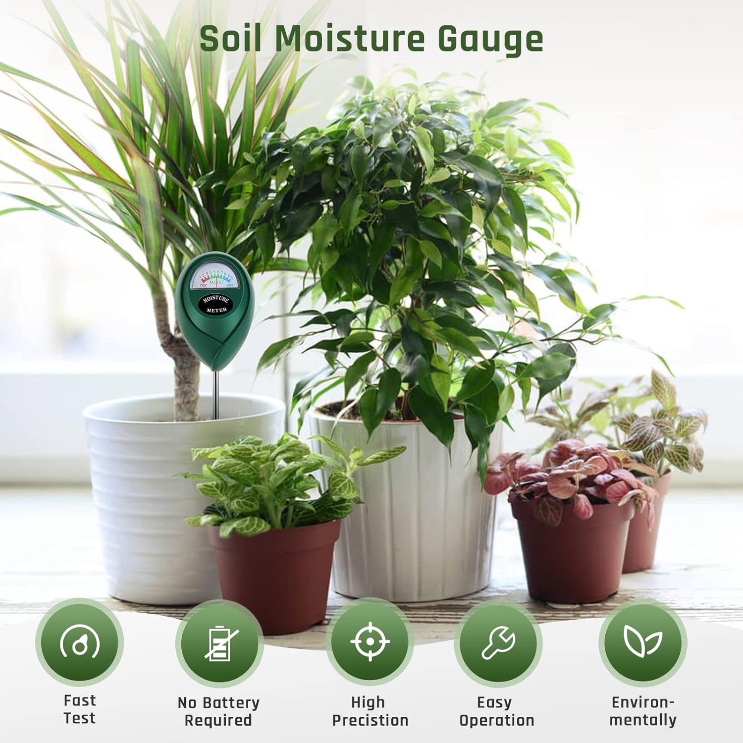 Skiennix Plant Moisture Meter - Accurate Soil Water Level Indicator for Indoor & Outdoor Use | 2-Pack Green