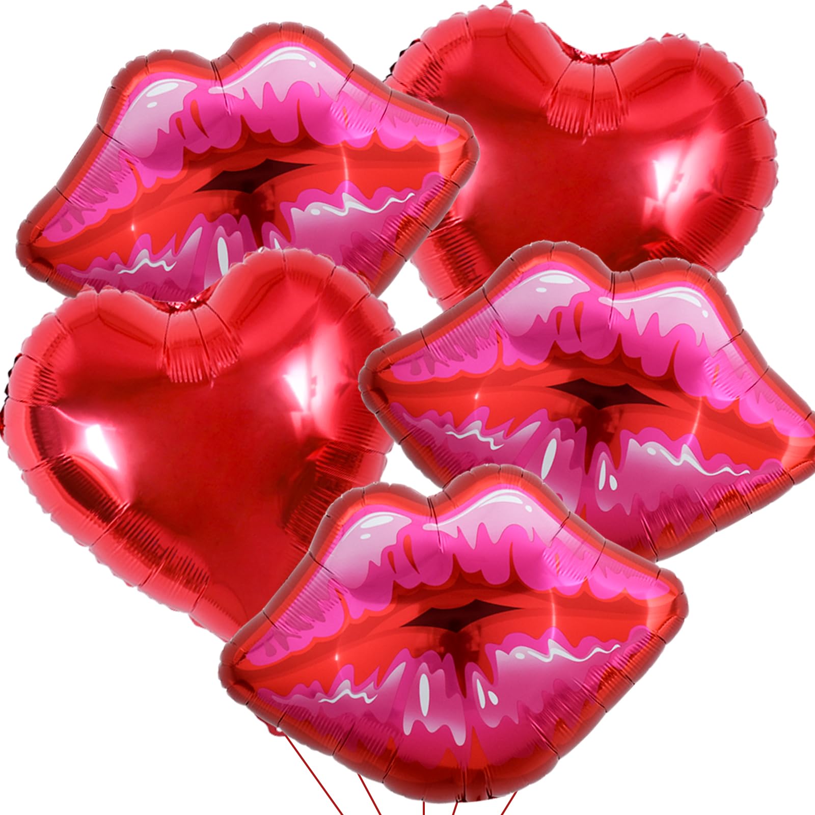 5 Packs of Large Pink Huge Red Lips Balloons Heart Ballons for Makeup Themed Party Anniversary Decor, Kiss The Miss Goodbye(30 Inch)