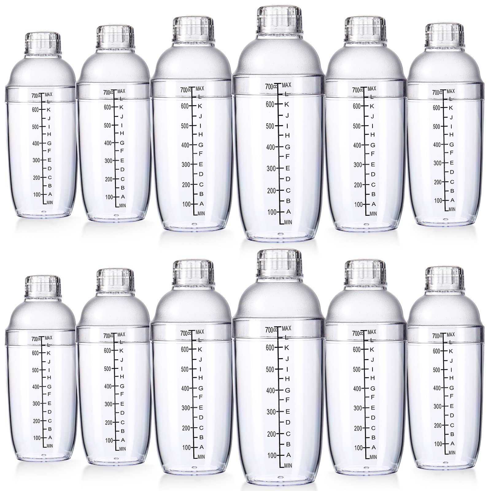 Lallisa 12 Pcs Plastic Cocktail Shaker Drink Mixer with Scales and Strainer Top Clear Shaker Cup with Measurement Plastic Mixing Tool for Tea Coffee Bubble Tea Milk(700 Cc/ 24 oz)