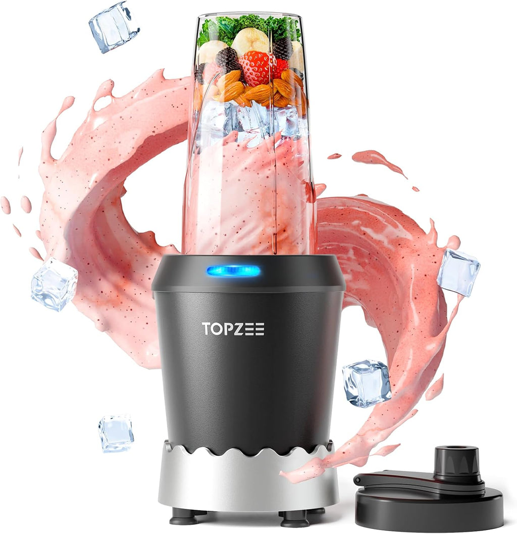 TOPZEE Personal Smoothie Blender - 1000W Single-Serve with 24oz To-Go Cup | Ideal for Protein Shakes & Smoothies, Black