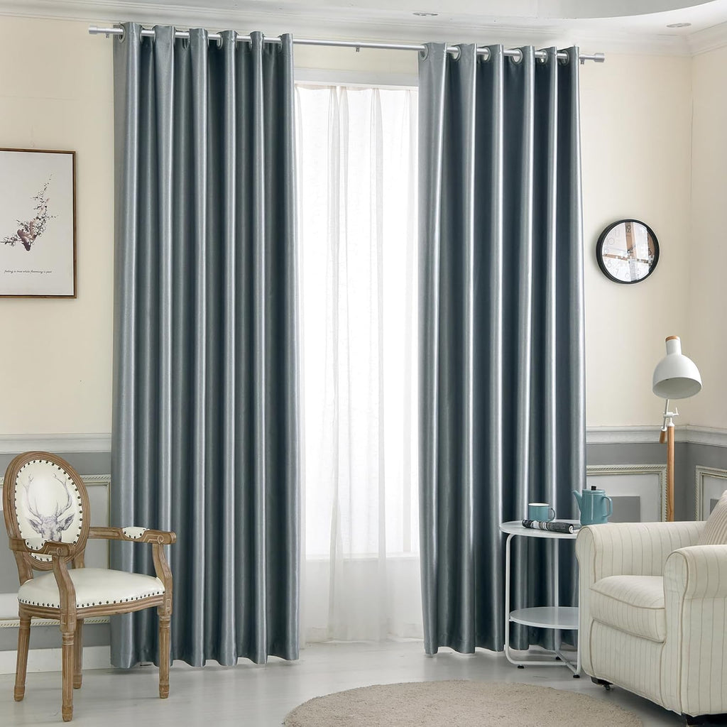 Skiennix 1” Diameter Silver Curtain Rods - Heavy Duty Adjustable Window Treatment, 30-120 Inch, Fits Most Standard Windows
