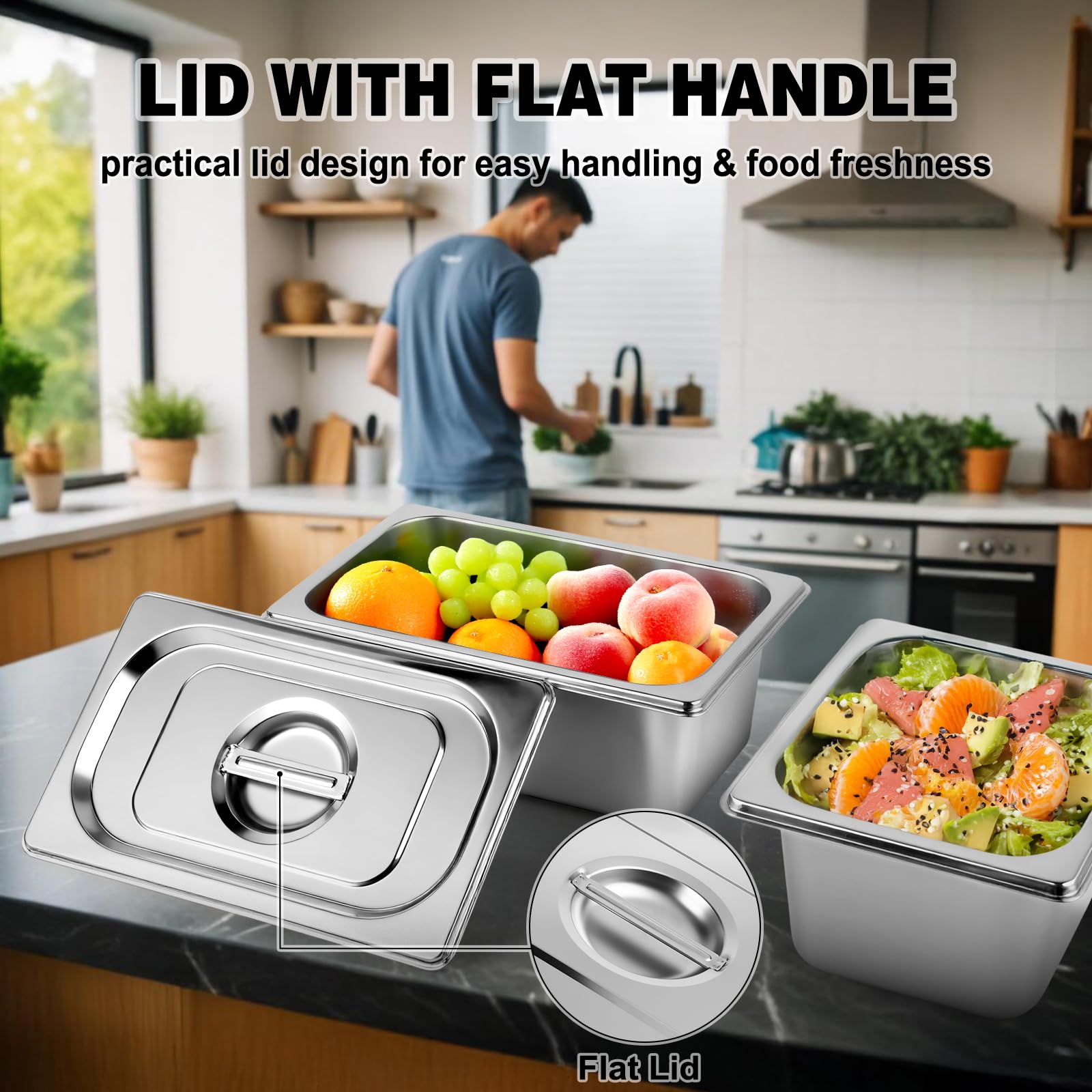 West Bay 4 Pack 1/4 Size Hotel Pan with Lids, 4'' Deep Steam Table Pan with Lid, 10.2''L x 6.3''W Stainless Steel Pans for Home, Party, Hotel, Buffet