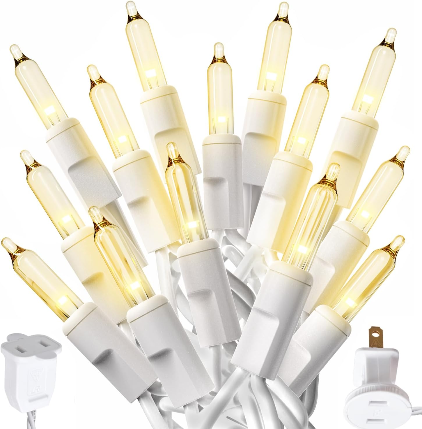 PREXTEX 100-Count Ultra Bright Christmas Lights - 20 ft Clear String Lights on White Wire for Indoor/Outdoor Decor