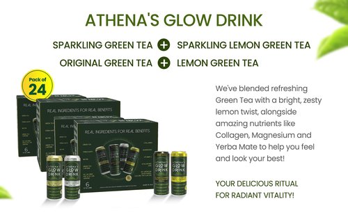 Athena's Glow Vitality Drink, Green Tea with Collagen & Magnesium, 100mg Natural Caffeine, 40 Calories, 12oz Cans, Superdrink Variety Pack (All 4 Flavors), 24-Pack