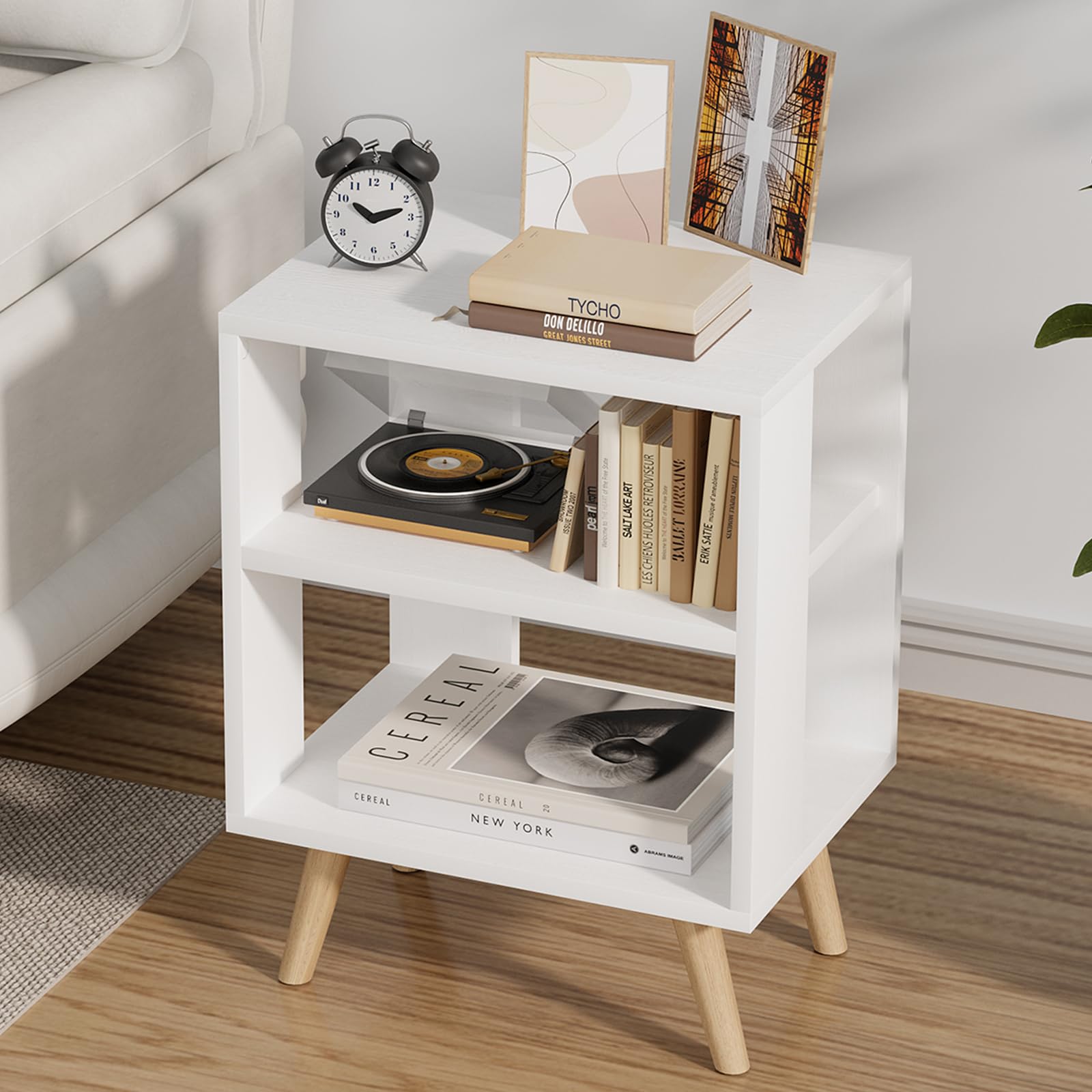Aenuert Night Stand, White Nightstand, Modern End Table with Open Storage, 2-Tier Bedside Table for Small Space, Living Room, Bedroom
