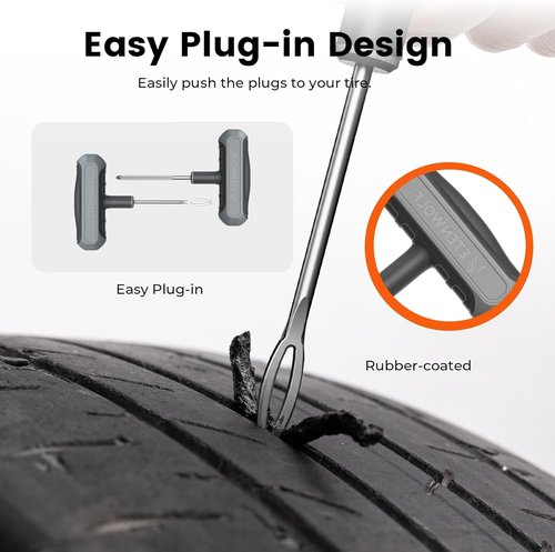 ETENWOLF Heavy Duty Tire Repair Kit - 16 Pcs Plug Set for Car, Motorcycle, ATV, Truck | Grey