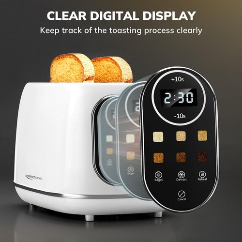 Keenstone Smart Touch Screen Toaster - 2 Slice Retro Stainless Steel with 6 Browning Levels | White