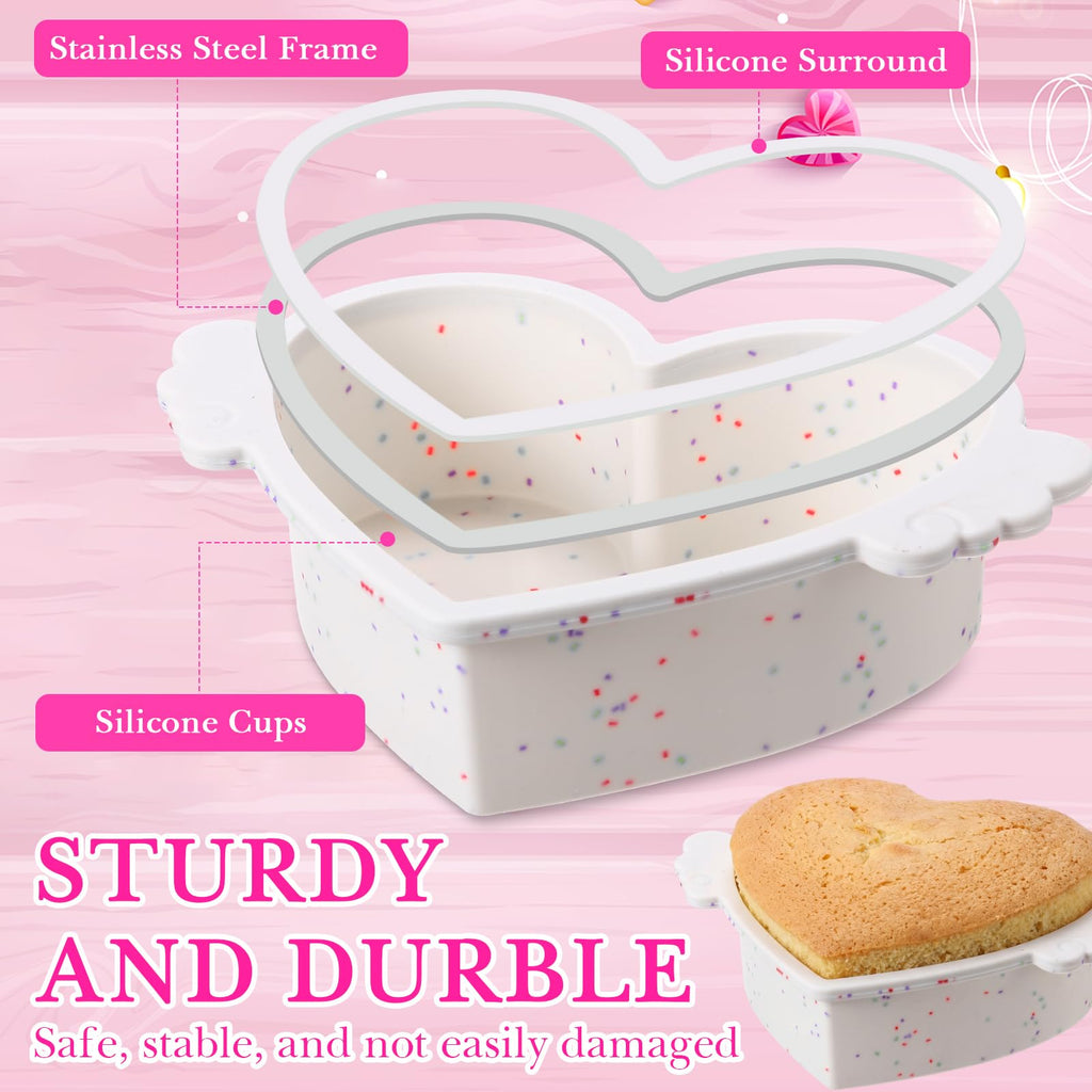 Potchen 4 Pcs 6 Inch Heart Shaped Cake Pans with Metal Reinforcement Frame Non-stick Silicone Heart Shaped Cake Molds for Baking