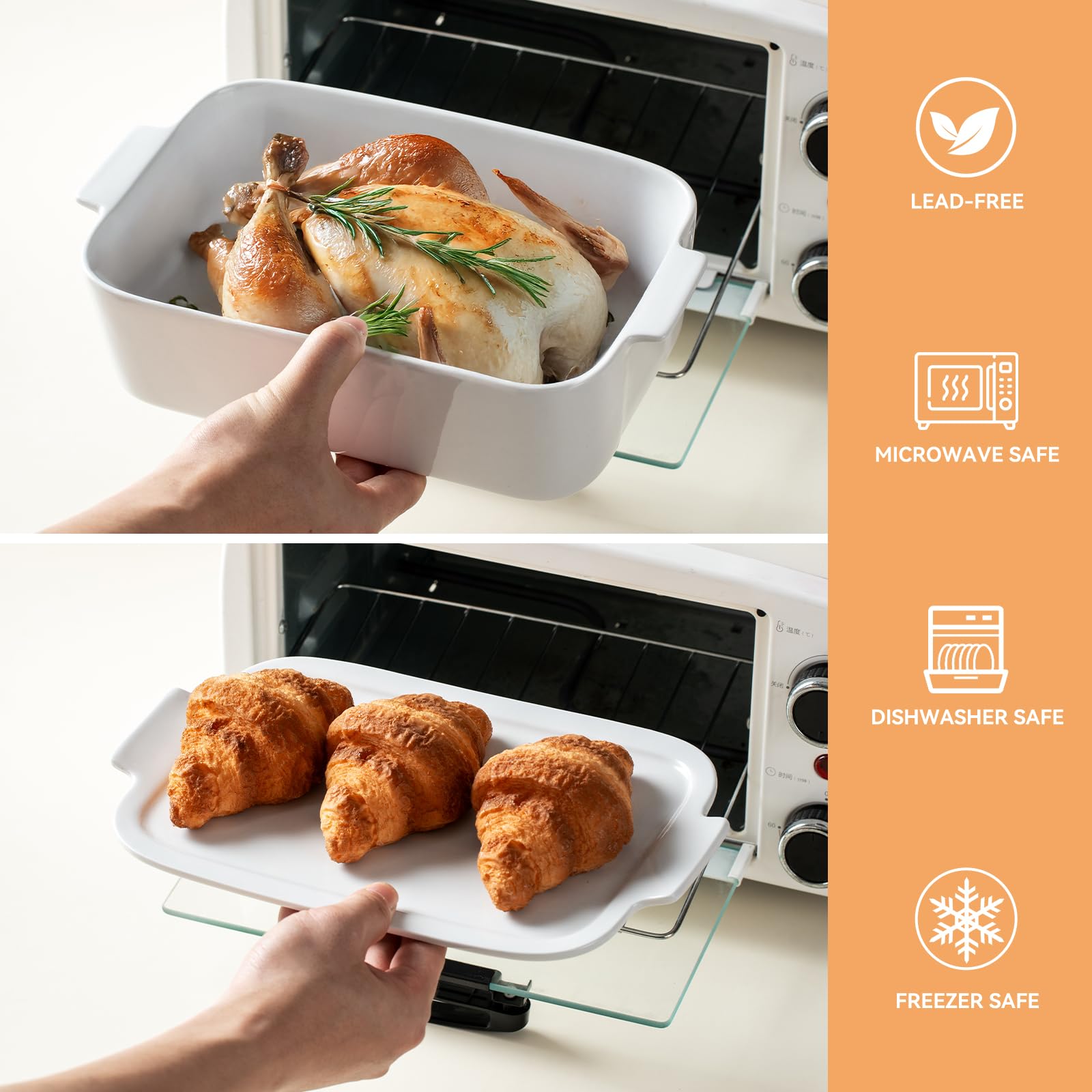 Abestware Baking Dish, 9x13 White Casserole Dish with Lid, Ceramic Baking Dish for Oven, 4.5 Quarts Lasagna Pan, Oven Safe Ceramic Bakeware