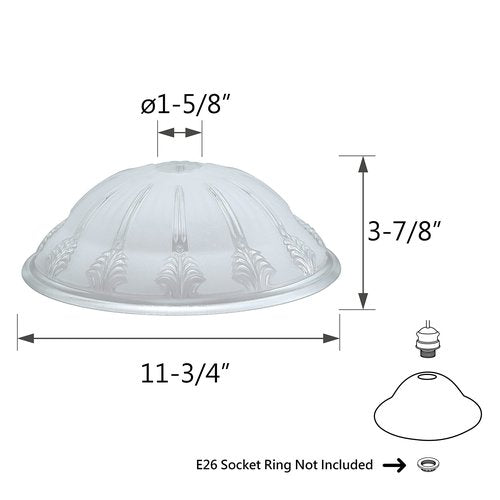 Aspen Creative 23152-11A Clear & Frosted 2 Tone Replacement Glass Shade for Medium Base Socket Torchiere Lamp, Swag Lamp, Pendant, 11-3/4" Diameter x 3-7/8" High, 1 Pack, FROSTED/CLEAR