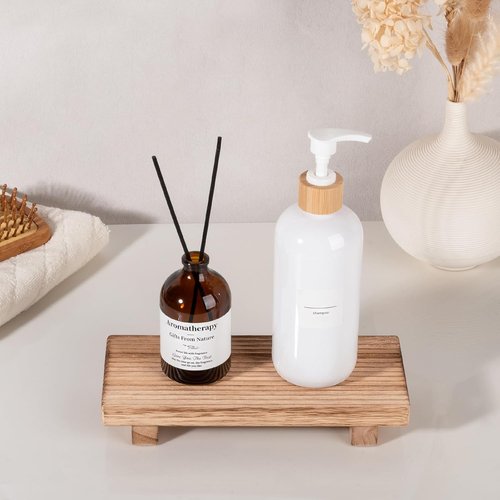 Farmhouse Decor Bathroom Tray - Wooden Pedestal Stand for Soap Display | 8.7 x 3.6 Inches, Brown