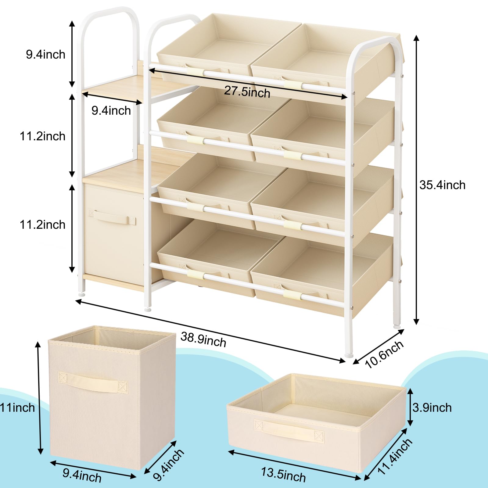 Fixwal Toy Storage Organizer with Fabric Drawers and Bookshelf, 3 Shelves Kids Bookshelf for Nursery with Storage Toy Bins, for Playroom, Living Room