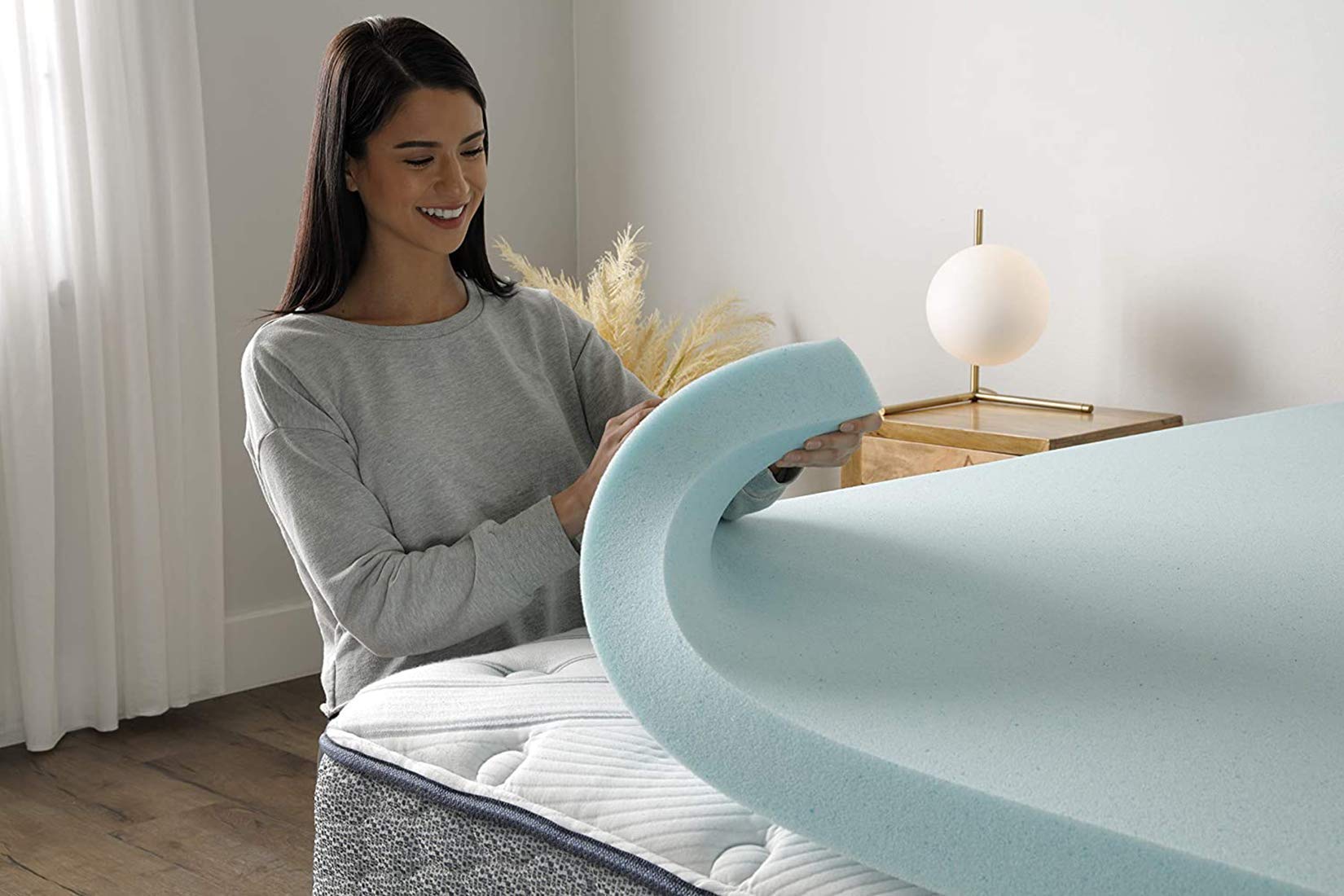 Serta ThermaGel Cooling, Pressure-Relieving Memory Foam Mattress Topper, 3 Inch, Queen,Blue