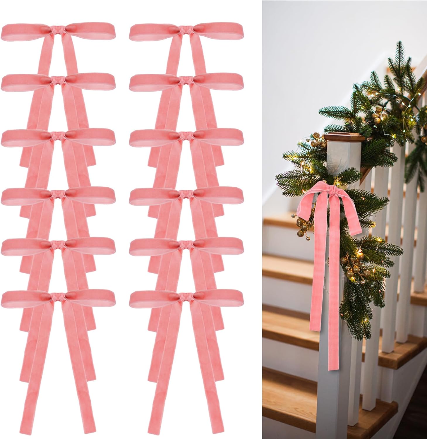 Skiennix 24 Pcs Velvet Bows - Vintage Ribbon Bows for Christmas Tree & Crafts | Dusty Pink (9 x 13 Inch)