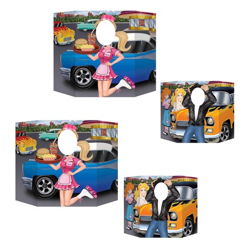 Beistle Car Hop Greaser Photo Prop Cutouts; 3' 1" x 25", 2/Pack (57852)