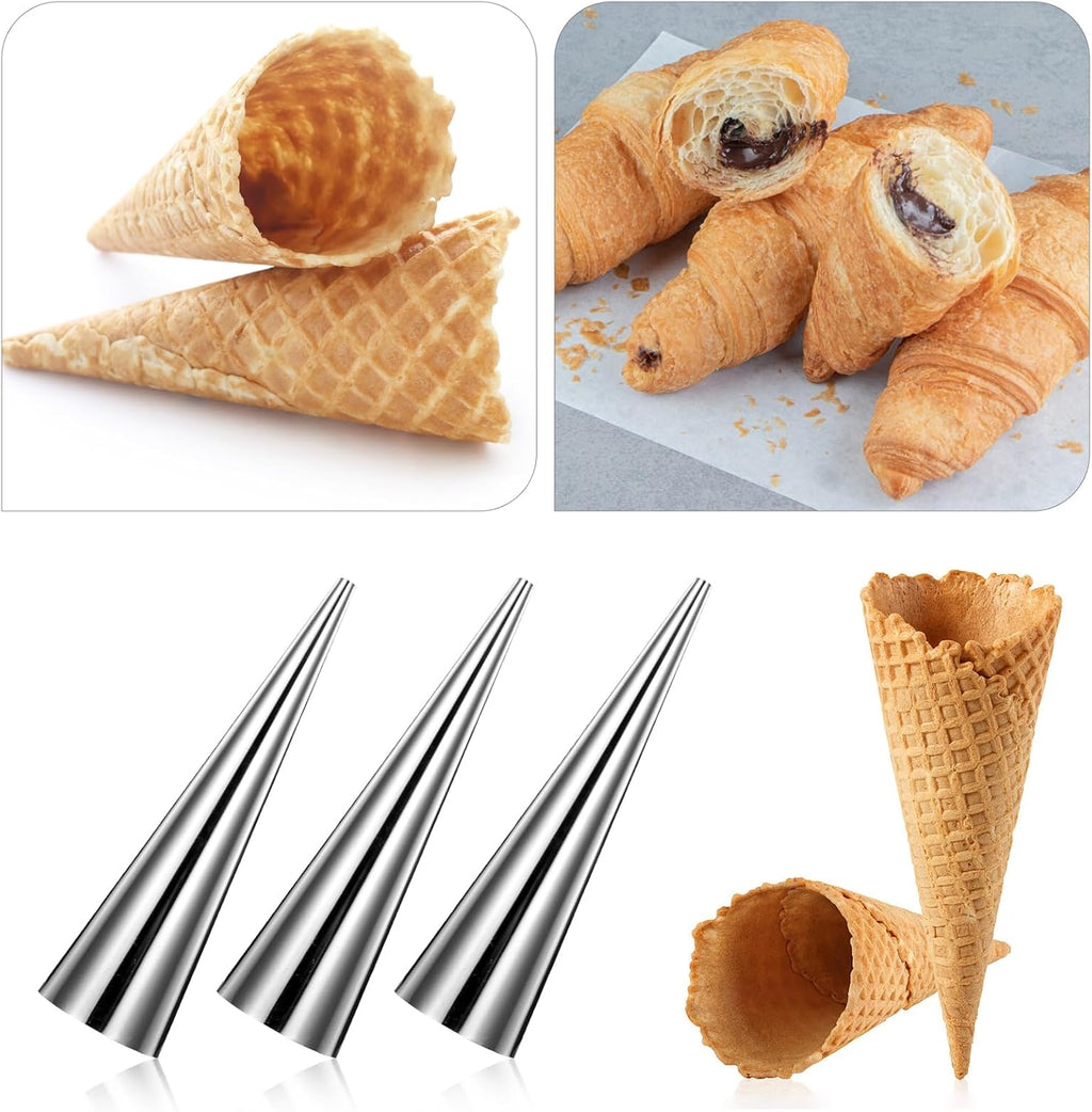 Skiennix 21-Piece Cream Horn Mold Kit - Non-Stick Stainless Steel Baking Tools with Cleaning Brush