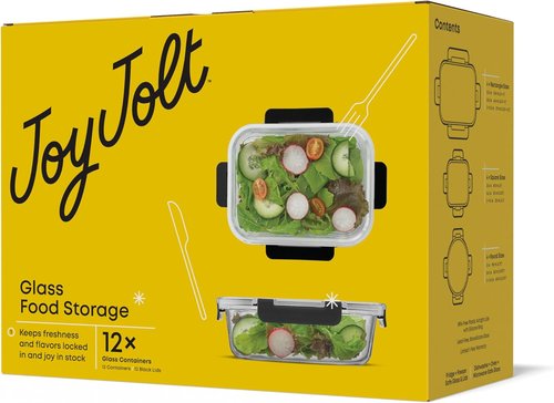 JoyJolt 24pc Borosilicate Glass Storage Containers - Airtight & Freezer Safe | Ideal for Meal Prep & Kitchen Organization