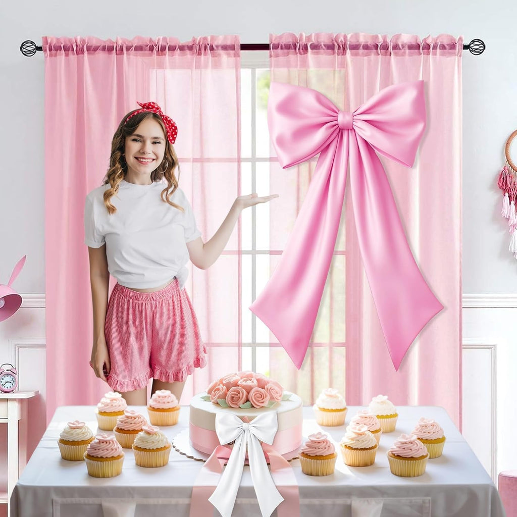 Skiennix Pink & White Bow Decor - 2 Pack for Coquette Room Backdrop | Perfect for Valentine's Day & Weddings