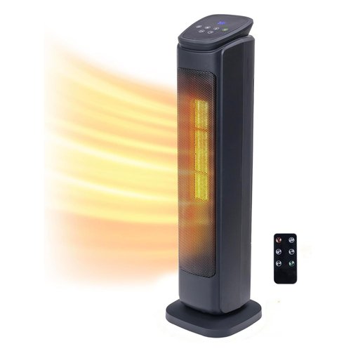 Comfort Zone 30-Inch Oscillating Tower Space Heater with Remote Control – 1500W High Velocity Ceramic Heater for Large Rooms, Digital Thermostat, 12H Timer & ECO Mode, Tip-Over & Overheat Protection