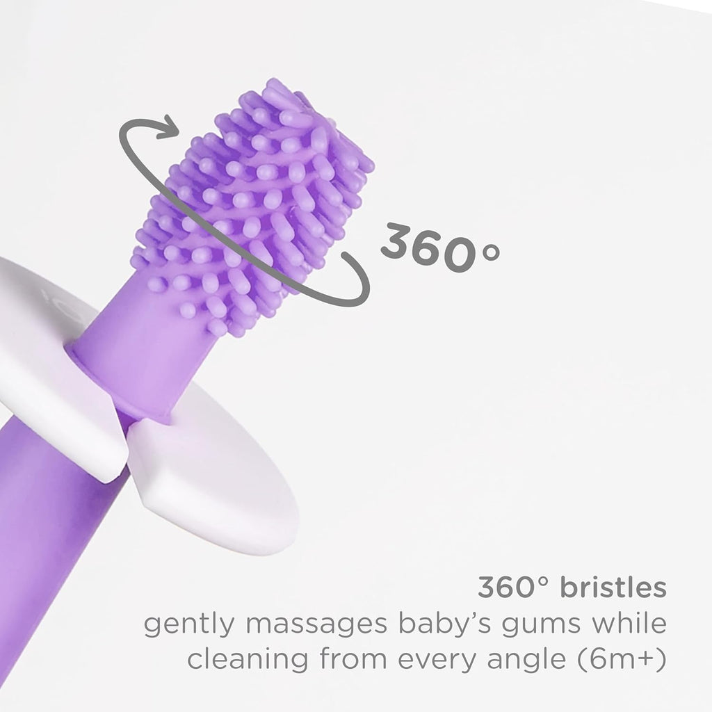 Ubbi Grow With Me Toothbrush Set - Silicone Finger Brush & 360° Soft Bristle Toothbrush | Smoothie Purple