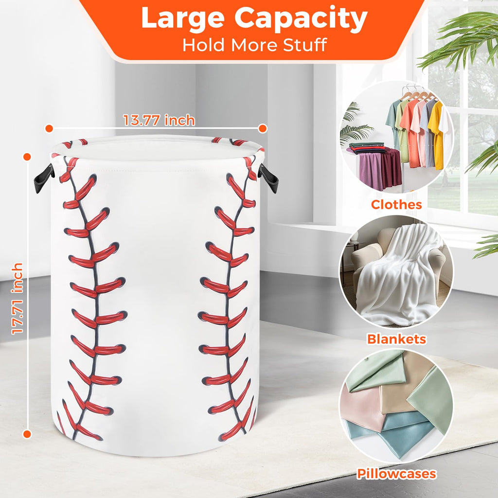 Baseball Laundry Basket for Boys Room Decor, Kids Nursery Hamper Gift for Bathroom Bedroom Sports Room Accessories, Teens Stuff Storage Bin, 17.71"x13.77"