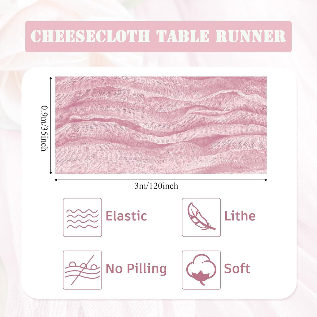 6 Pack Light Pink Cheesecloth Table Runner 10FT Boho Gauze Fabric Table Runner 35 x 120 Inch Spring Rustic Sheer Runner for Wedding Birthday Baby Shower Table Decoration
