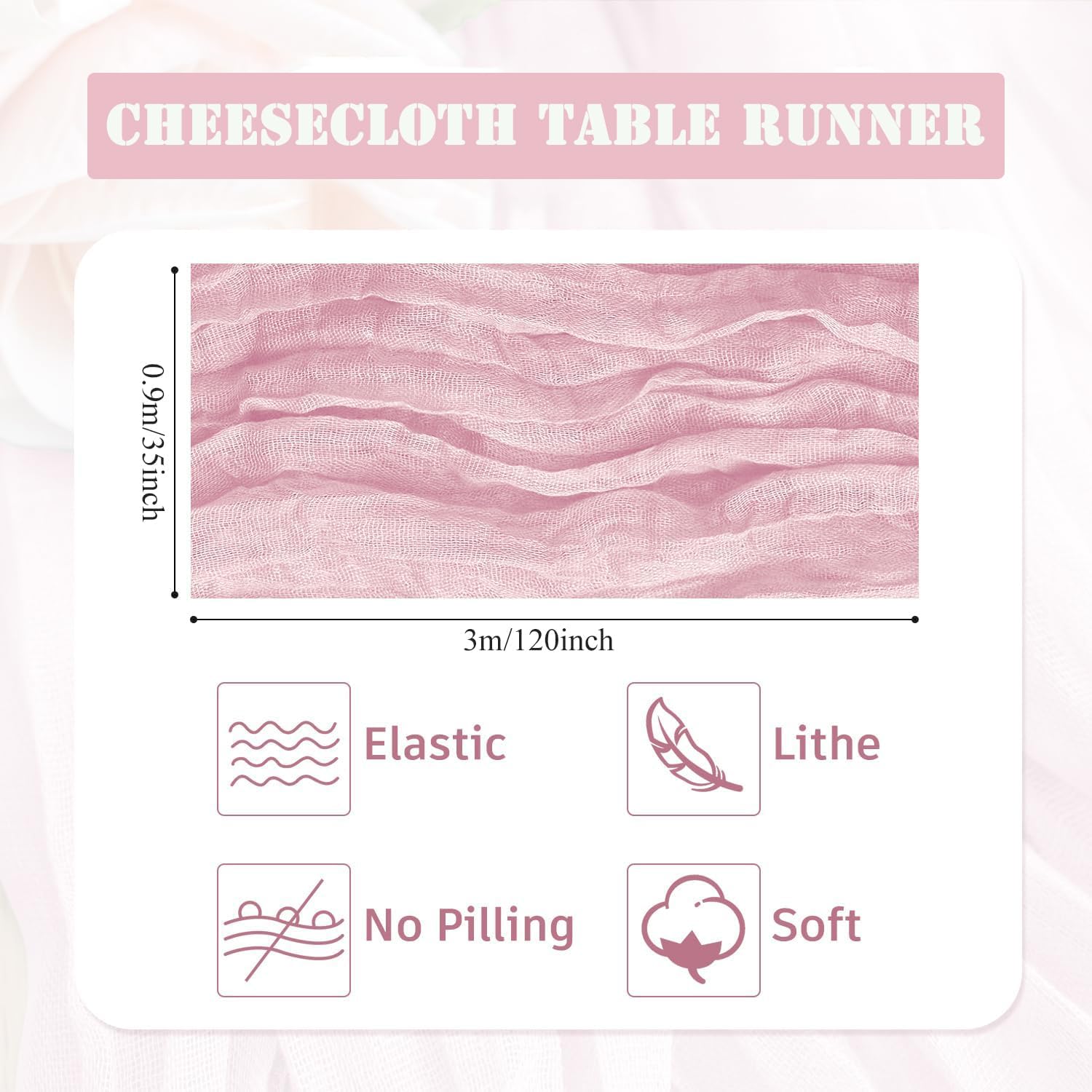 6 Pack Light Pink Cheesecloth Table Runner 10FT Boho Gauze Fabric Table Runner 35 x 120 Inch Spring Rustic Sheer Runner for Wedding Birthday Baby Shower Table Decoration