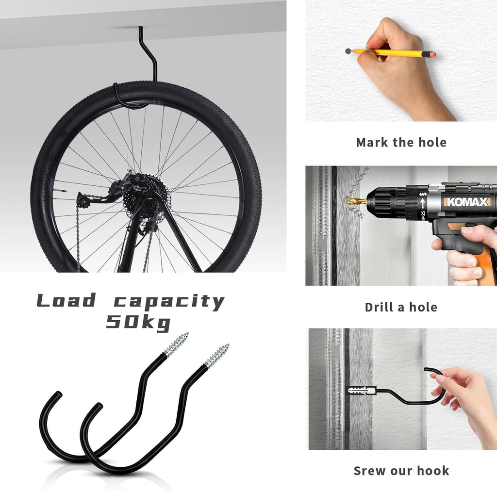 Skiennix Heavy Duty Bike Hooks - 12 Pack Bicycle Storage Hangers for Garage & Garden Organization