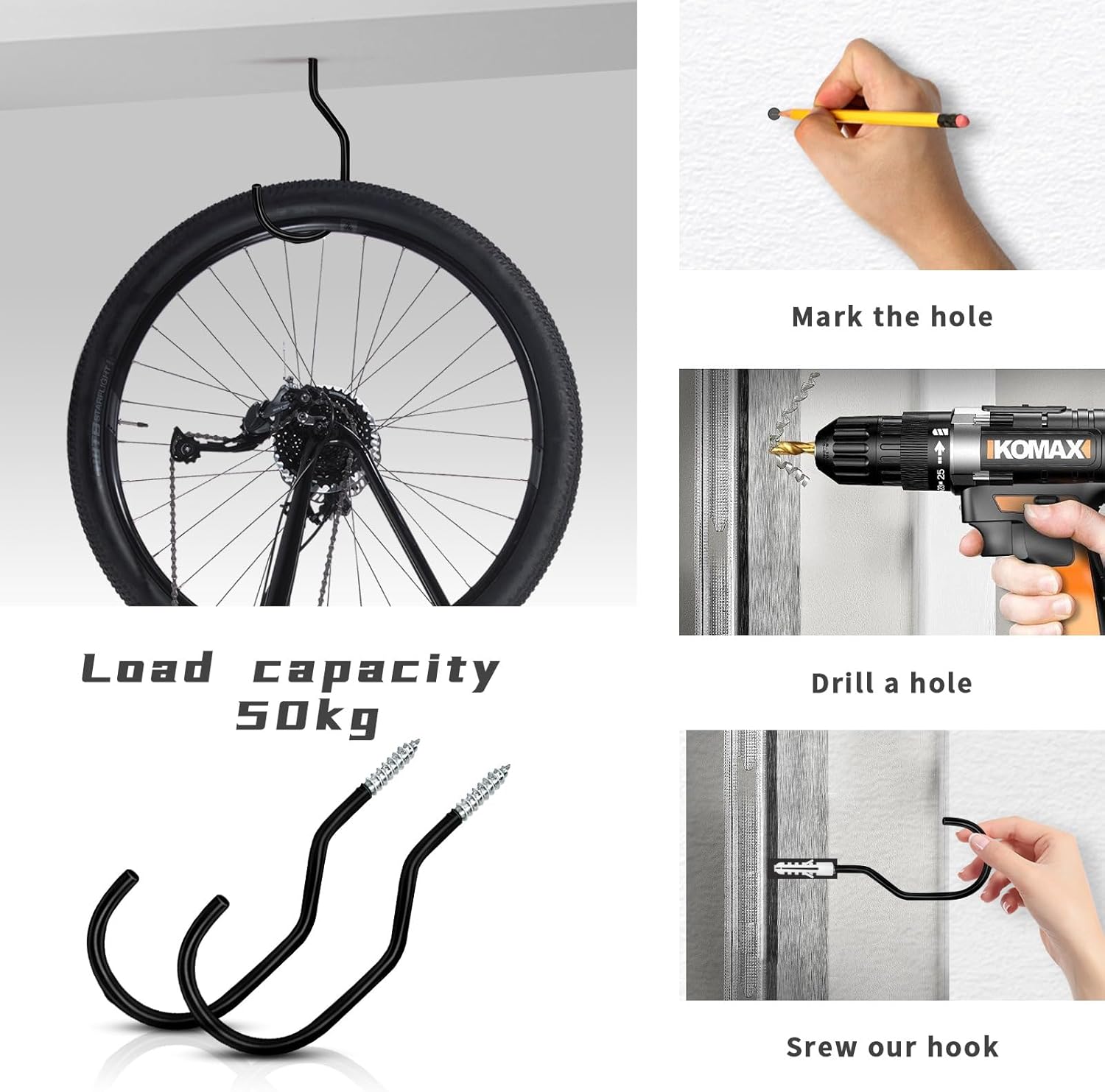 Skiennix Heavy Duty Bike Hooks - 12 Pack Bicycle Storage Hangers for Garage & Garden Organization