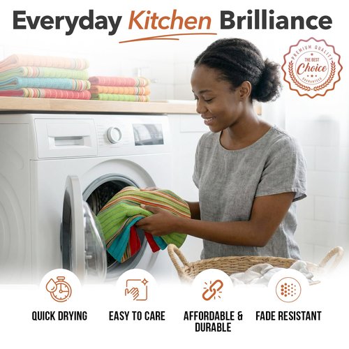 TEXAS LINEN CO. Kitchen Dish Towels, 100% Cotton Salsa Towels, Set of 24 (16x28 Inches), Multi Purpose Cooking Drying Restaurant Bar Cleaning Cloth Napkin, Highly Absorbent, Lint Free, Multi-Color