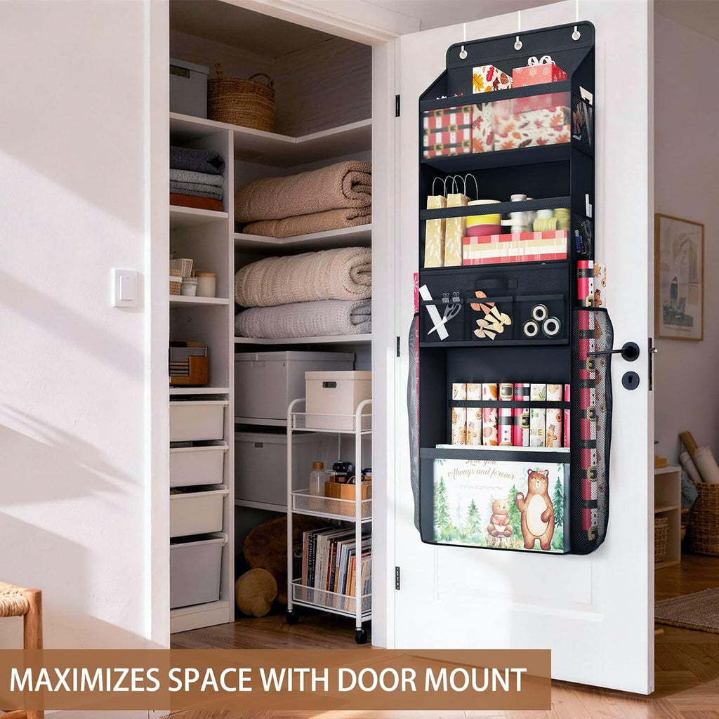 Skiennix Over Door Wrapping Paper Organizer - Multi-Purpose Storage with Removable Drawer & Pockets