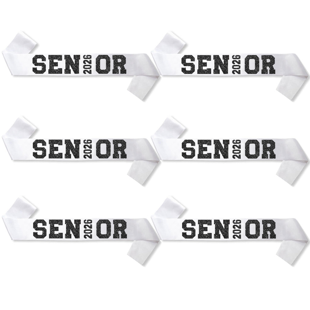 6Pcs White Senior 2027 Satin Sashes with Black Glitter Letters Senior 2027 Decorations - 2027 Graduation Celebrations Sashes - Senior Cheer Sash - Cheerleader Sash - Class Competition Sashes