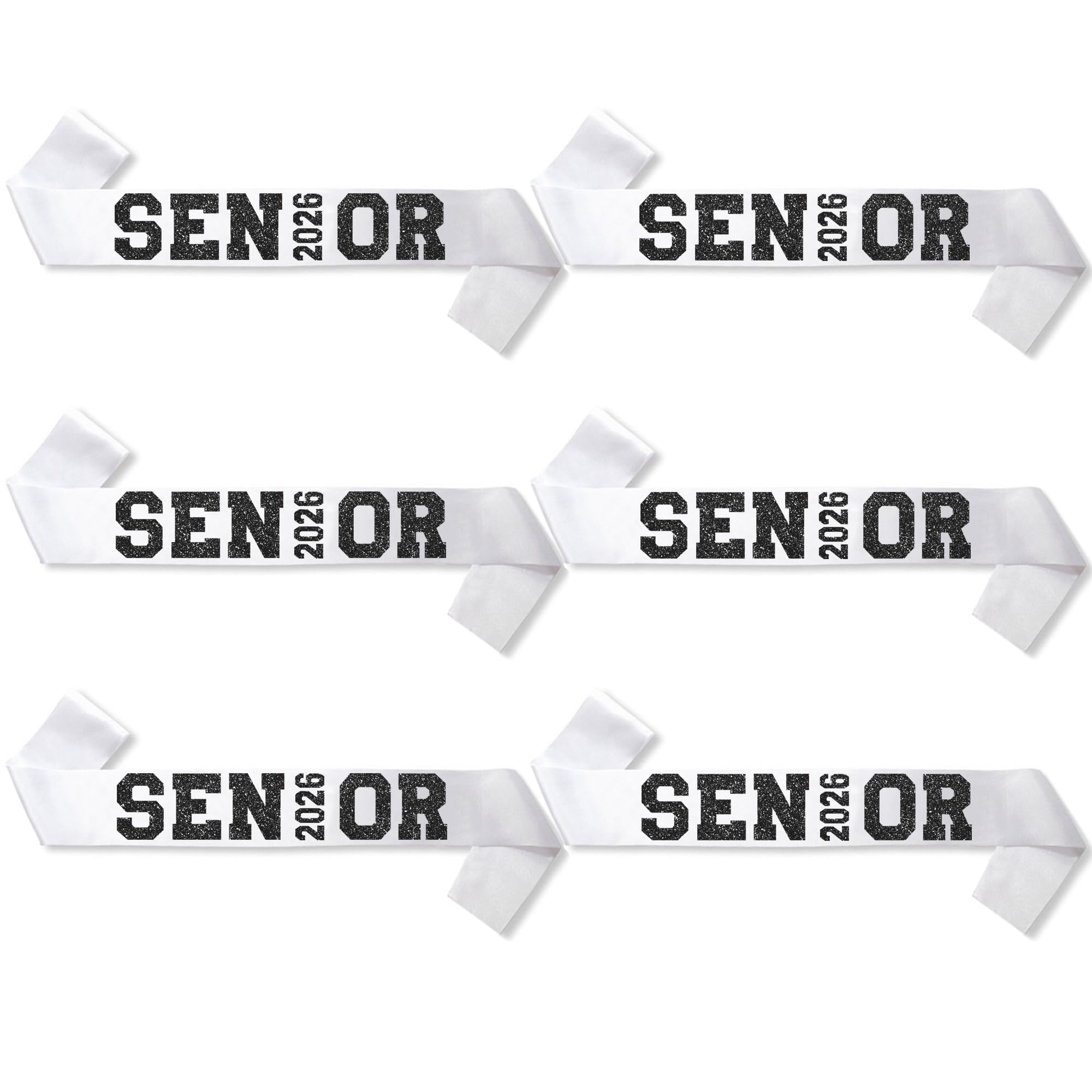6Pcs White Senior 2027 Satin Sashes with Black Glitter Letters Senior 2027 Decorations - 2027 Graduation Celebrations Sashes - Senior Cheer Sash - Cheerleader Sash - Class Competition Sashes