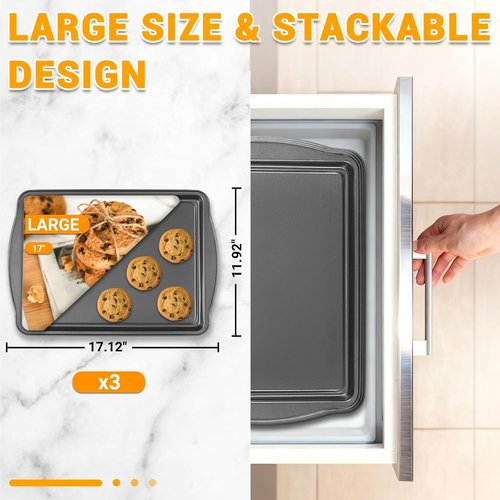 Carbon Steel Baking Pan Set by [Brand Name] | Nonstick 17-Inch Cookie Sheets - Rust & Warp Resistant, Easy Clean