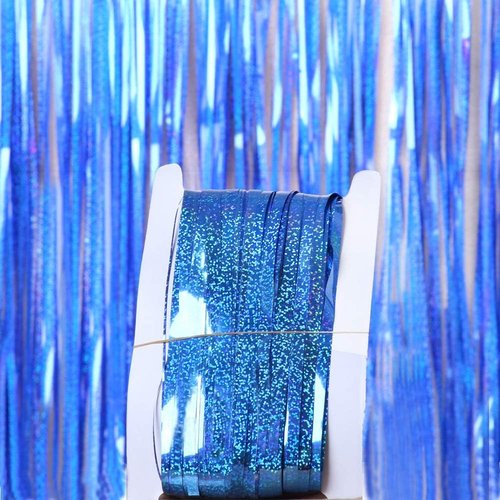 GZ-LAOPAITOU Blue Foil Fringe Curtains - 2 Pack 3.3x8.2 Ft Party Backdrop for Weddings, Birthdays & Events