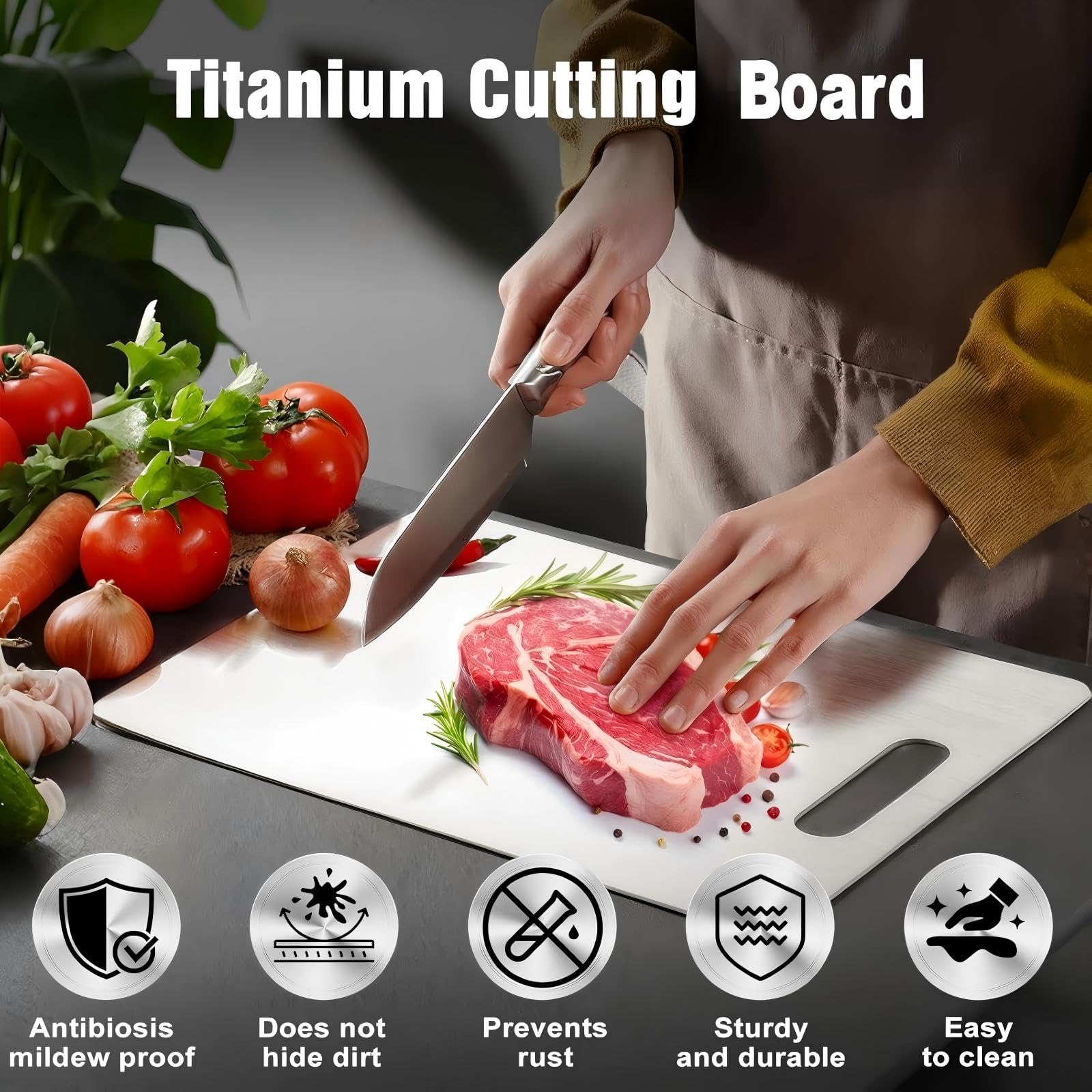 Titanium Cutting Board, Double Sided - Non Slip, Dishwasher Safe Chopping Board for Kitchen, Non Toxic, Easy to Clean, 2026 Upgrade (100% Pure Food Grade Titanium) (18''L x 12''W)