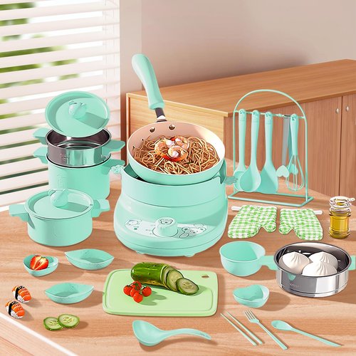 Cicicooie Kids Cooking Sets Real Easy Montessori Kitchen Safe Tools Making for Beginner Cooking Educational (Green)