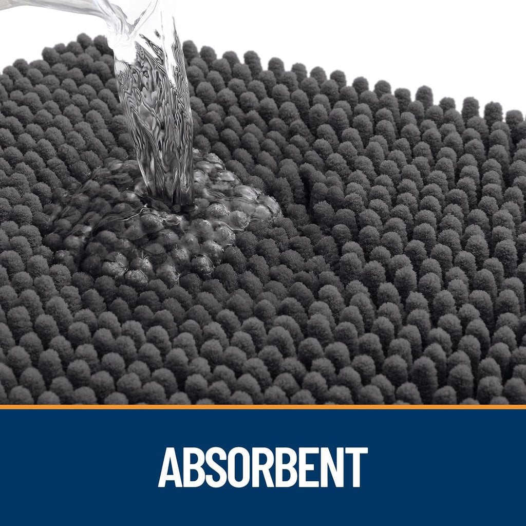 OLANLY Dog Door Mat - Absorbent Non-Slip Mud Mat for Muddy Paws | 36x24 Dark Grey Chenille Design