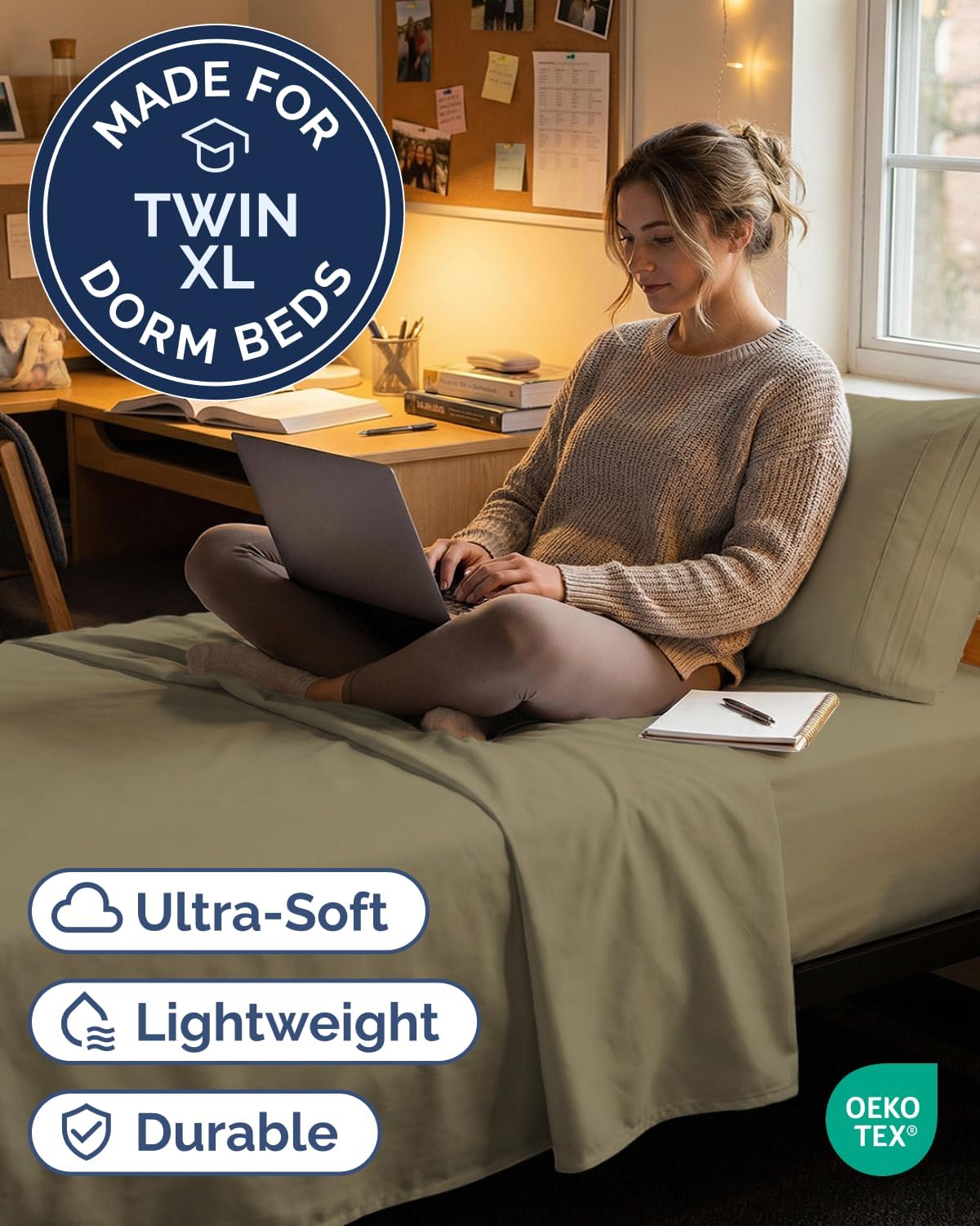 Skiennix Twin XL Sheet Set - Comfy Cooling & Breathable Bedding - Ultra-Soft, Deep Pockets - Khaki