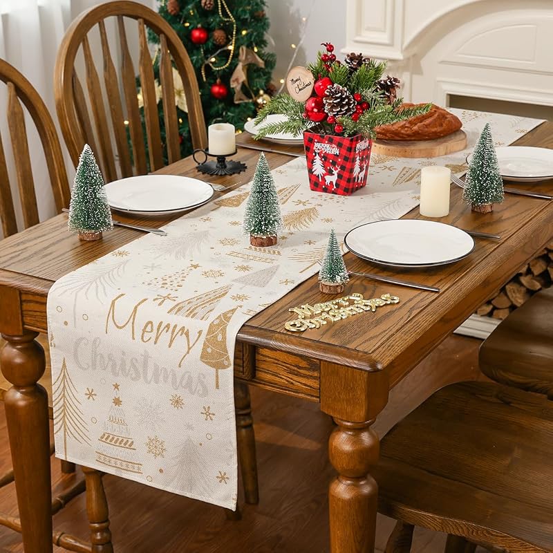 Siilues 13x36 Inch Christmas Table Runner – Premium Polyester Burlap Eco Decor