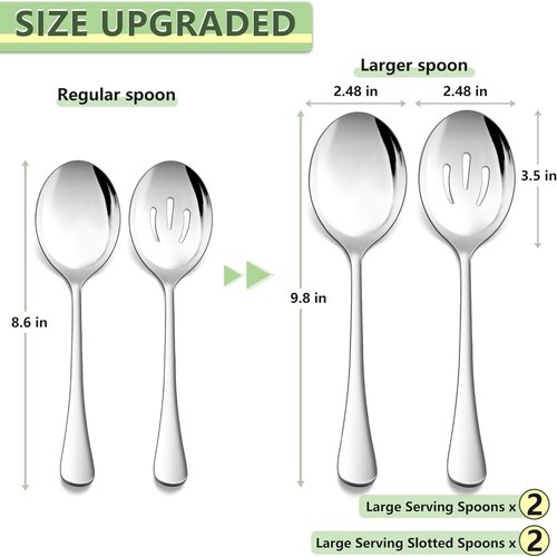 E-far Large Serving Spoons Set - 4 Stainless Steel Utensils for Buffet & Catering | Dishwasher Safe, 9.8 Inch