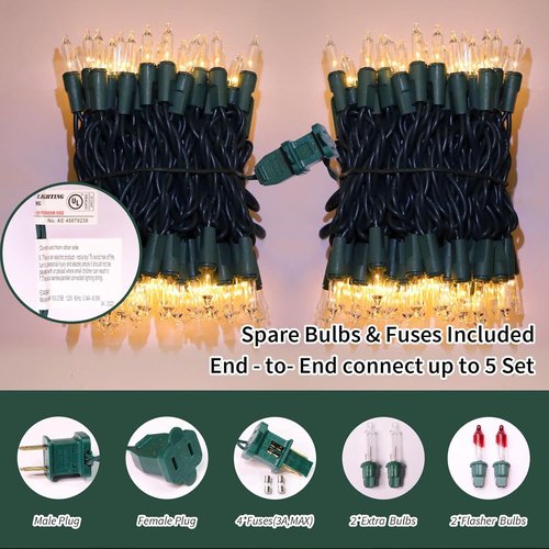 LAMPHOME Clear Warm White Christmas String Lights - 100 Count | 19.6Ft Waterproof Indoor/Outdoor Decor