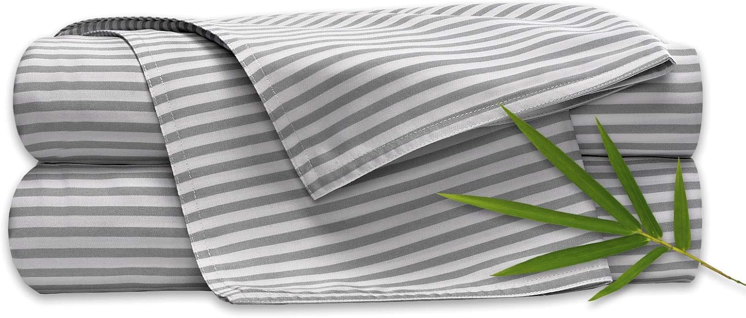 Pure Bamboo Twin Sheets - Luxuriously Soft 100% Organic Viscose Bed Sheet Set | Cooling Stripes, 2-Year Quality Promise