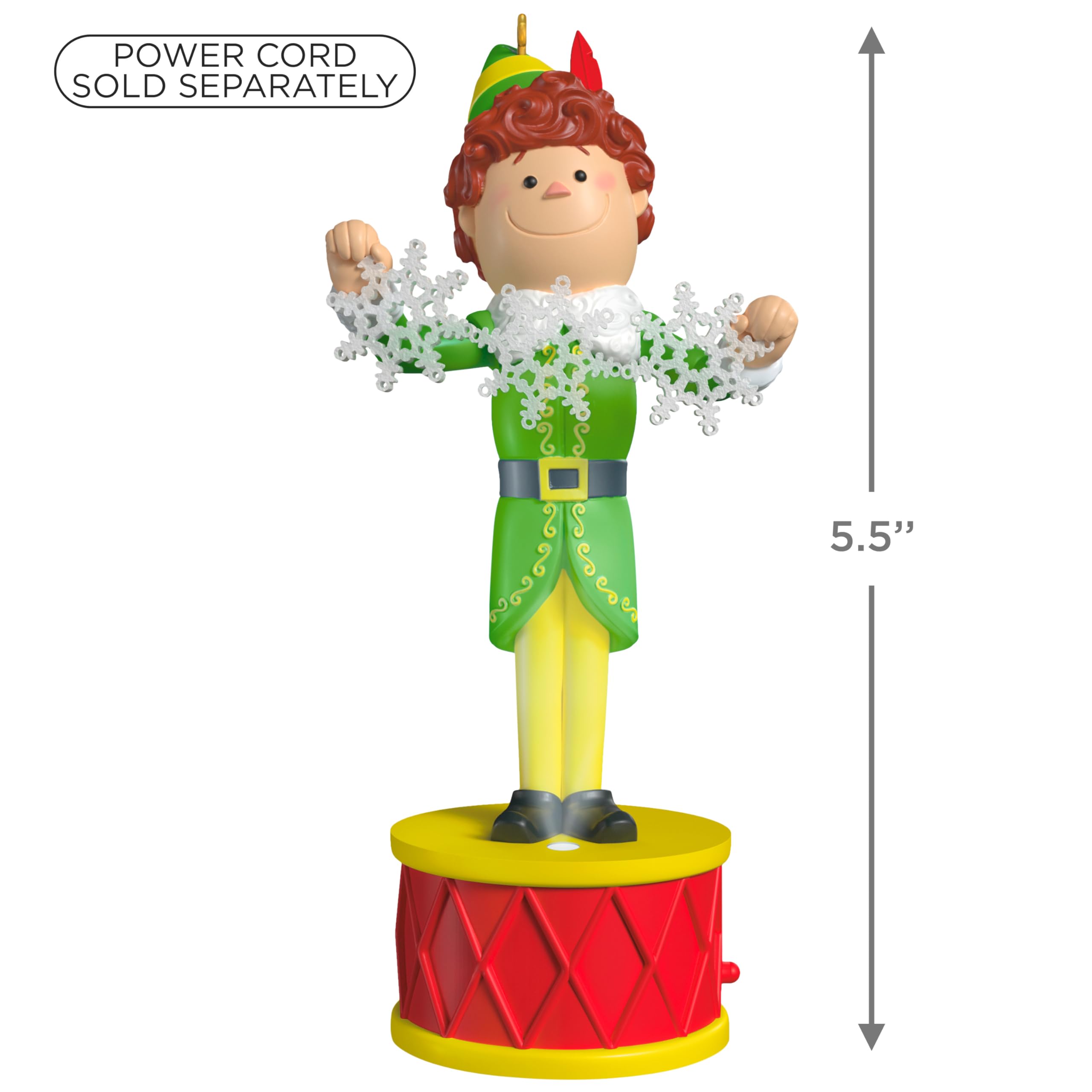 Hallmark Keepsake Christmas Ornament, Elf Collection Buddy the Elf with Light and Sound, Christmas Movie Gifts