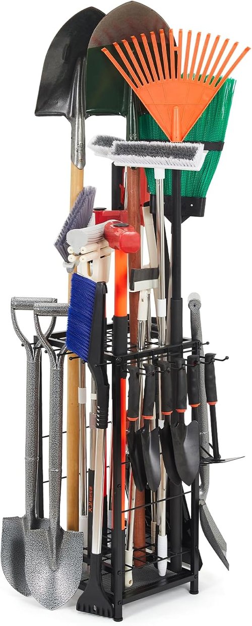 Garden Tool Organizer | Heavy-Duty Steel Holds 50 Long-Handled Tools - Easy Assembly, Black