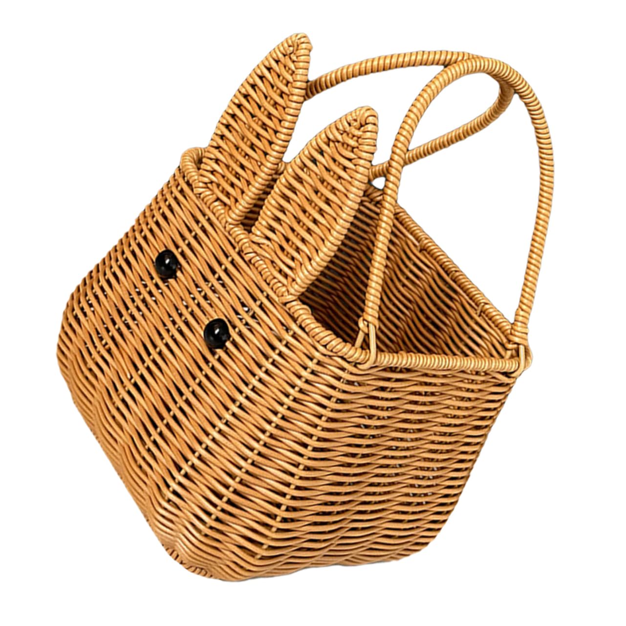 Toyvian Easter Bunny Woven Basket Cute Rabbit Handbasket 6.3In Multi-Purpose Storage Organizer for Home Nursery Picnic and Sundries