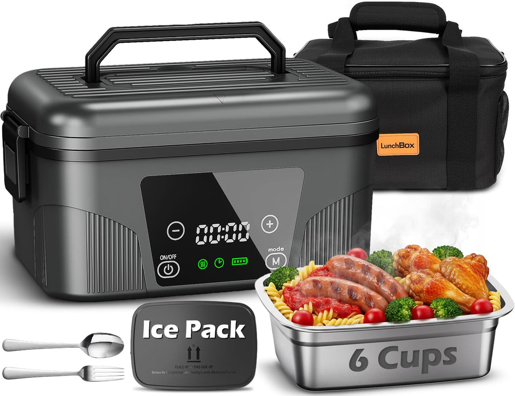 great dachong Heated Lunch Box for Men Adults, 18000mAh Rechargeable Electric Lunch Box Warmer, Wireless Cordless Lunchbox, Portable 6 Cups Battery Powered Food Heater 1.5L for Work Office Car